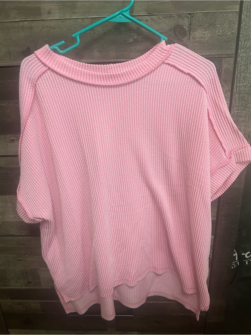 Zenana Pink Ribbed Waffle Short Sleeve Top